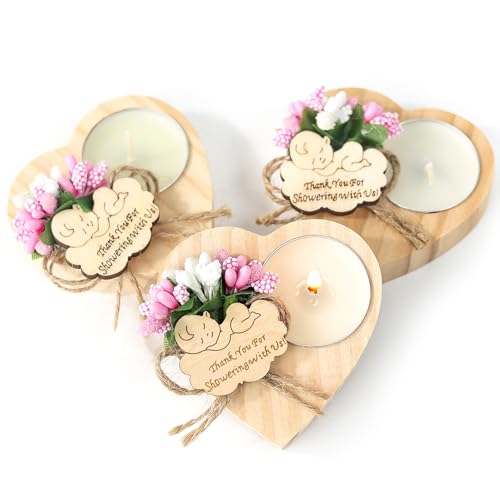 Pink Wooden Candle Holders Set of 50 Baby Shower Favors for Guests - Baptism & Return Gifts