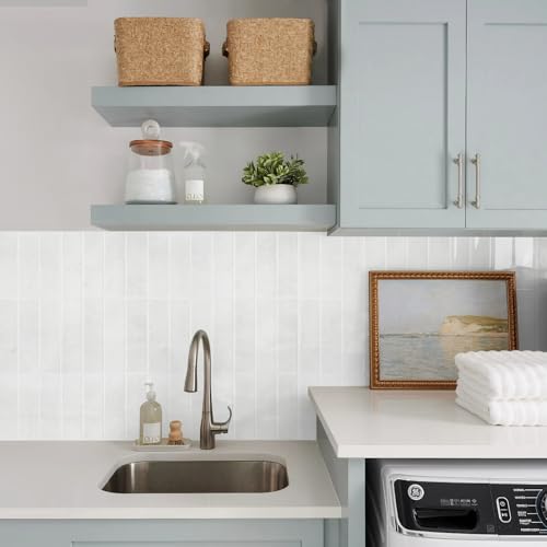 Peel and Stick Backsplash Tiles - Thicker Design for Wall Protection - Faux White Wall Variant