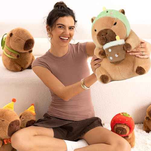 Ditucu Cute Capybara Plush Pillow Dinosaur Drinking Milk Tea Stuffed Animal Capibara Plushies Toys Gifts for Kids Brown 11 inch