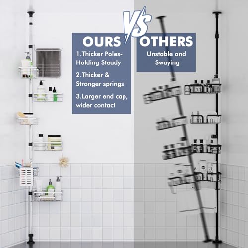Silver Shower Caddy Corner Tension Pole with 6-Tier Stainless Steel Shelves Bathroom Organizer