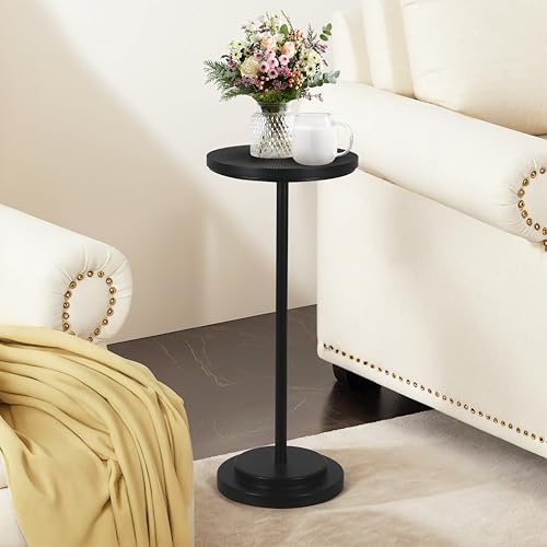 COVLON Black 2-Piece Round Pedestal Drink Side Tables for Living Room & Bedroom