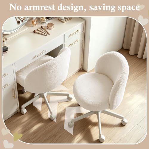White Vanity Chair with Backrest - Girls Desk Stool, Adjustable & Swivel