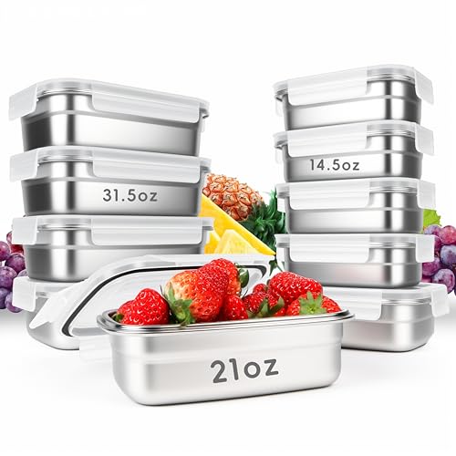 Stainless Steel Food Storage Containers Set - Leakproof Bento Lunch Box, 10 Pcs