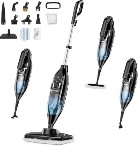 Black 12-in-1 Handheld Steam Mop & Floor Cleaner with Detachable Tank