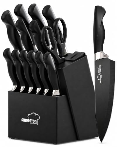 15-Piece Kitchen Knife Set with Block - Sharp Stainless Steel Blades