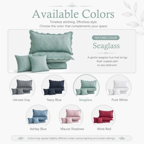 HZ & HY Seaglass Oversized Alaskan King Bedspread 138x122 Ultrasonic Damask Extra Wide