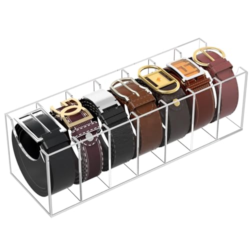 Large Belt Organizer with 7 Clear Acrylic Compartments - Closet Storage