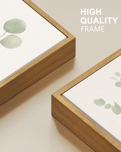 Natural Framed Botanical Wall Art Set of 4 - Eucalyptus Leaf Prints 11x14 inches, Boho Home Decor