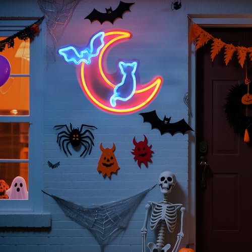 Halovin Halloween Neon Sign Wall Decor - Style A Moon Bat Cat Light