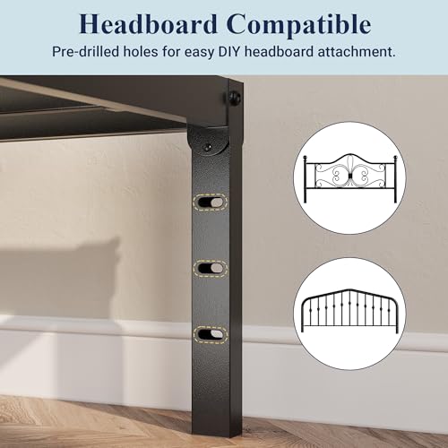 Full Size Metal Bed Frame with Storage - Black, 12 Inch Platform Bed with Under-Bed Space & Assembly