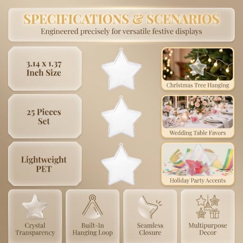 25 Pack Clear Star Shaped Candy Boxes for Holiday Party Favors & Christmas Decorations