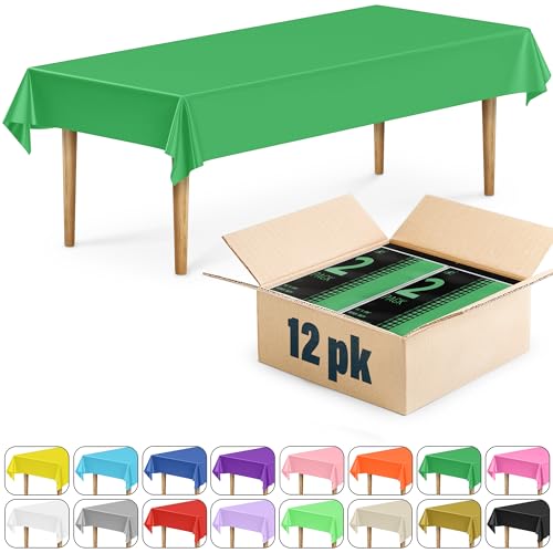 12 Pack Green Plastic Tablecloths (Rectangular 54x108 in)