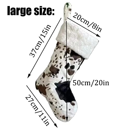 OLLULL White & Black Cow Faux Fur Christmas Stockings, Large 20 Inch, 2 Pack