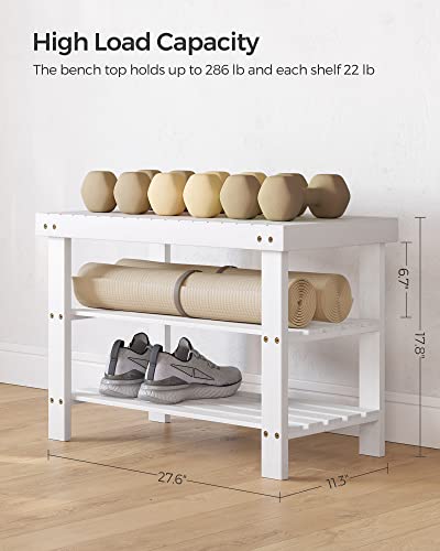 Cloud White 3-Tier Bamboo Shoe Rack Bench, Entryway Organizer, 27.6" Wide