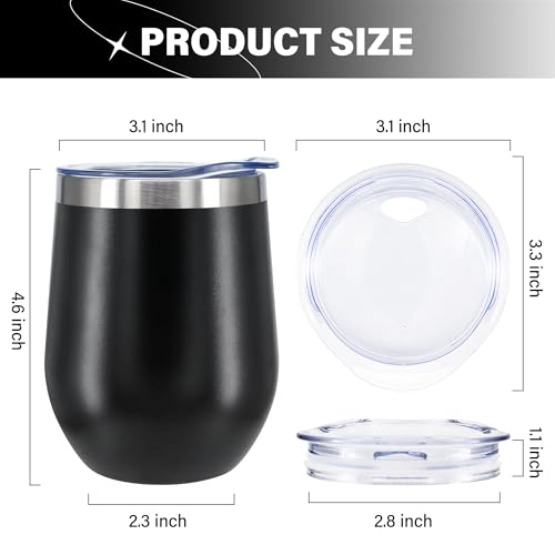 KAIRA Travel Tumbler with Lid - 12oz Stainless Steel Black Wine Cup