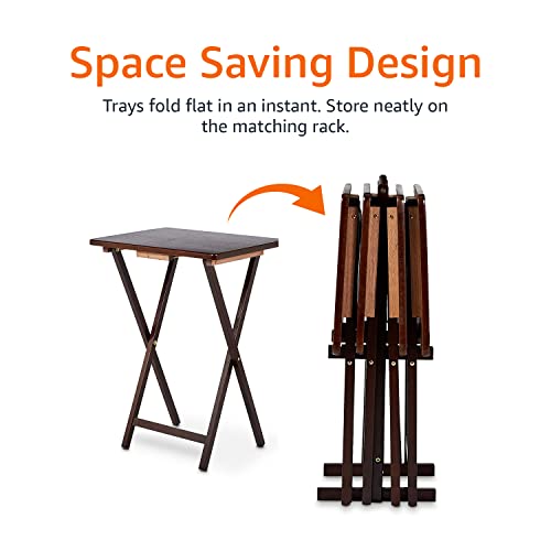 Espresso 4-Pack Foldable TV Tray Tables with Storage Rack - Space-Saving Wood Serving Trays