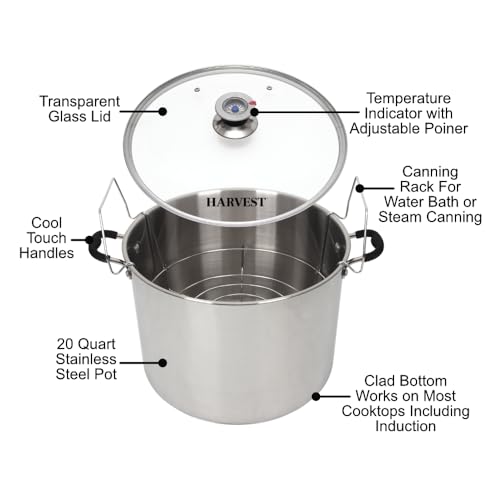 Stainless Steel Canning Pot with Rack - 20 Qt Water Bath & Steam Canner for All Cooktops