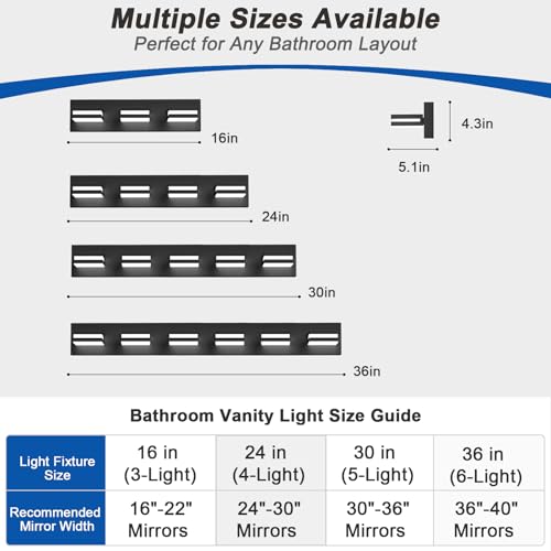 Black 4-Light Dimmable LED Bathroom Vanity Light Fixture - 360° Rotation