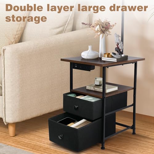 PESRAE Rustic Brown Floor Lamp with Table & 2 Drawers, USB Charging Station
