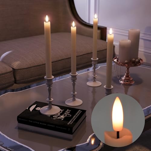 Ivory Rechargeable Flameless Taper Candles with Remote & Charging Base, 6 Pcs