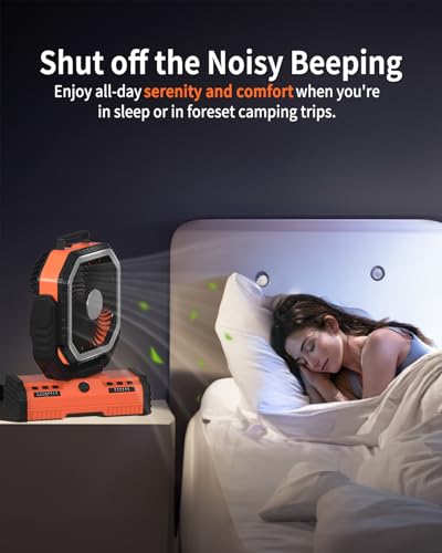 Rechargeable Portable Camping Fan with Power Bank and Remote Control - 12 Inch Orange