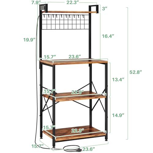 SNTD Rustic Brown Bakers Rack with Power Outlet - 23.5" W Microwave Stand