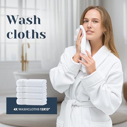 White Classic Luxury 8-Piece Turkish Cotton Bath Towel Set - White, Hotel Collection