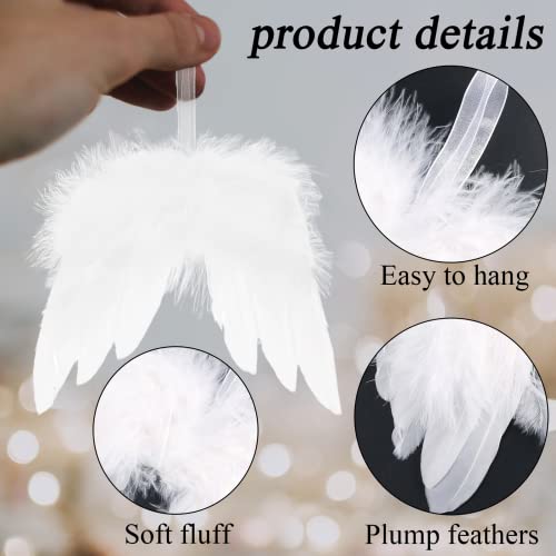 12Pcs Angel Wings Christmas Ornaments Mini Angel Feather Hanging Decor for Crafts Christmas Tree Xmas Party DIY Decorations White