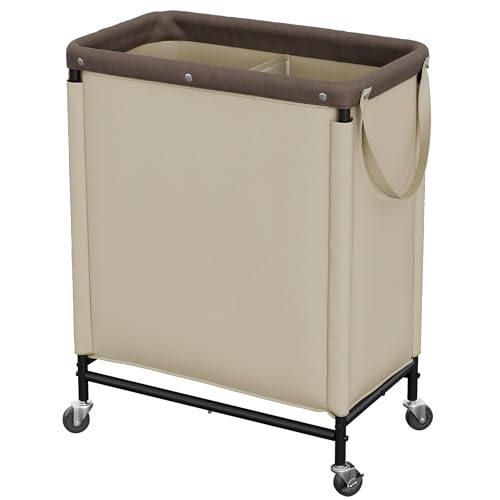 Laundry Hamper 2-Section 100L with Wheels - Light Khaki Sorter Cart