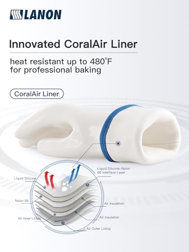 LANON Liquid Silicone Oven Mitts Large White (L/9) Heat Resistant Kitchen Gloves