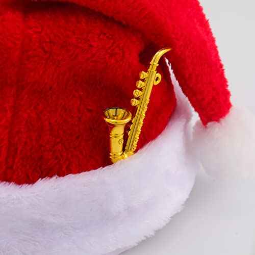 6 Pieces Musical Instruments Ornaments Christmas Decoration Gold Saxophone Horn Trumpet with Gold Ropes Brass for Christmas Tree Decor