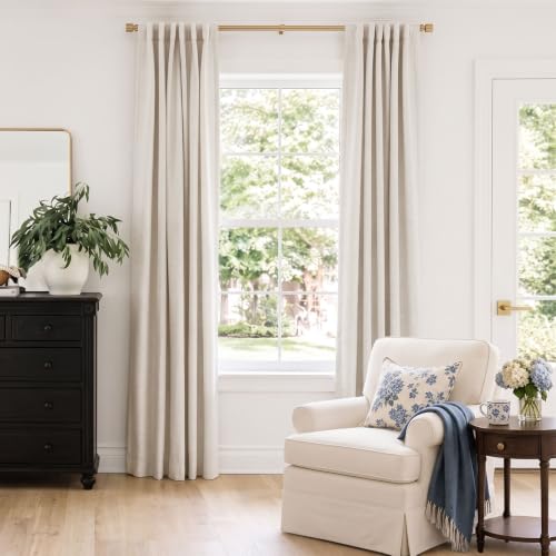 INOVADAY 100% Blackout Linen Curtains for Bedroom 50x84 Inches Cream