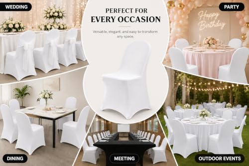 Craft And Party 50 Pack White Spandex Folding Chair Covers - Universal Fit
