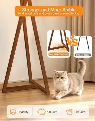 OUTON 62-Inch Wooden Tripod Floor Lamp with Remote, Dimmable Mid-Century Modern Amber Walnut