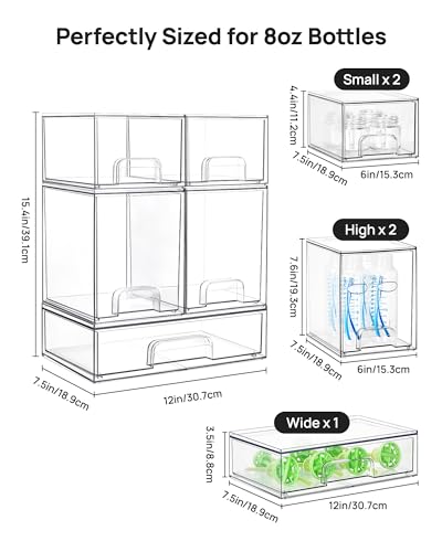 Vtopmart Stackable Acrylic Storage Drawers Set of 5 with Small, High & Wide Bins