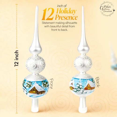 Polish Gallery Handmade Silver Swirl Glass Christmas Tree Topper - 12 Inch