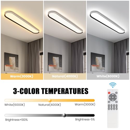 Black LED Ceiling Light Dimmable 39 Inch with Remote Control for Living Room Kitchen