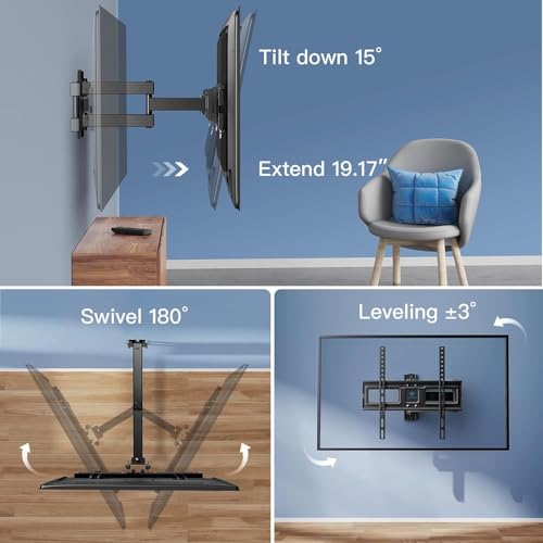 PERLESMITH Corner TV Wall Mount for 26-65 Inch TVs up to 70 lbs - Full Motion Adjustable, Easy Install