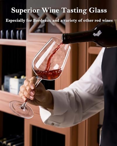 Set of 6 Hand Blown Bordeaux Wine Glasses - 18 Ounce Lead-Free Crystal, Elegant Gift Packaging