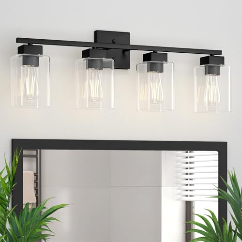 Espird 4-Light Matte Black Bathroom Vanity Light Fixture - Square Design, UL Certified, Over Mirror Farmhouse Lighting, Black