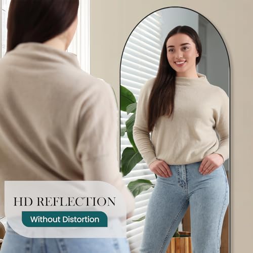 Arched Full Length Floor Mirror 16x59 Inch with Stand - Black