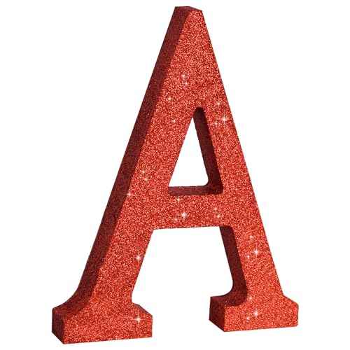 TONIFUL 8 Inch Red Glitter Letter A Table Centerpiece A-Z Red Birthday Party Decorations,Red Alphabet A for Birthday,Chrismas,Graduation,Bridal Shower,Wedding,Anniversary Party Supplies