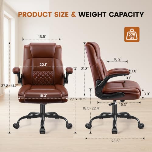 Stella Mia Dark Brown Office Desk Chair with Flip-Up Arms, Ergonomic Support