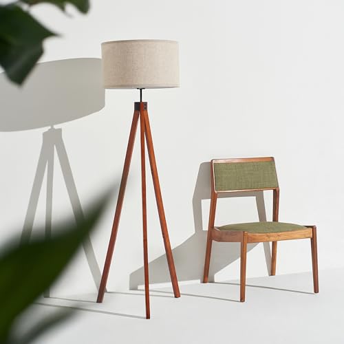 Tall Tripod Floor Lamp with Dimmable LED, Solid Wood Legs for Living Room & Bedroom