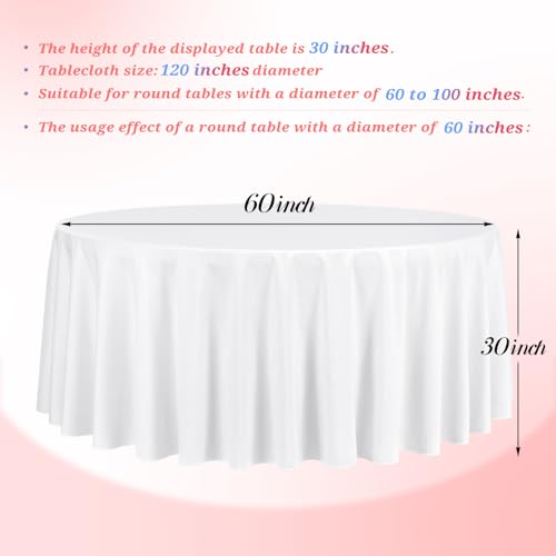12-Pack White Round Tablecloths 120 Inch Washable Polyester for Weddings & Events - Variation of THIS listing