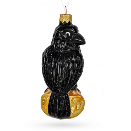 Black Crow Glass Christmas Ornament - Hand-Painted Ukrainian Holiday Decor