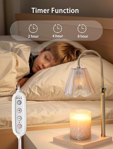 Candle Warmer Lamp with Timer & Dimmer, 2 Bulbs, Height Adjustable,