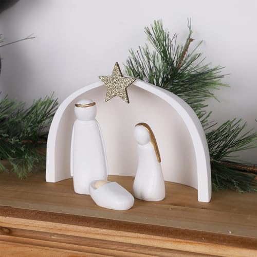 Juegoal Mini Nativity Scene Set - 4 Resin Religious Christmas Ornaments