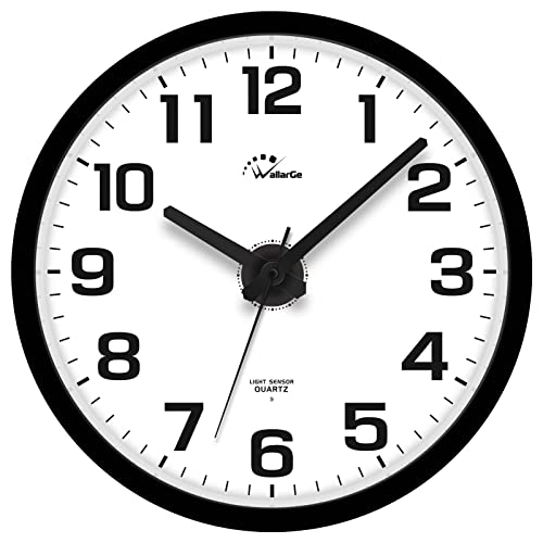 WallarGe 12-Inch Night Light Wall Clock for Bedroom - Black