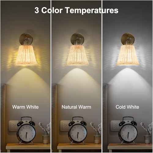 FRIDEKO HOME Gold Rattan Rechargeable Wall Sconces Set of 2 with Remote, Dimmable & Adjustable